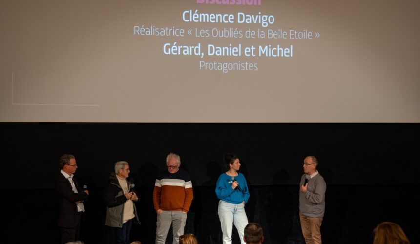 "Les oubliés de la Belle Etoile", avec la réalisatrice Clémence Davigo et trois des protagonistes, Gérard, Daniel et Michel. (©Johan Friedli/Prix Farel)